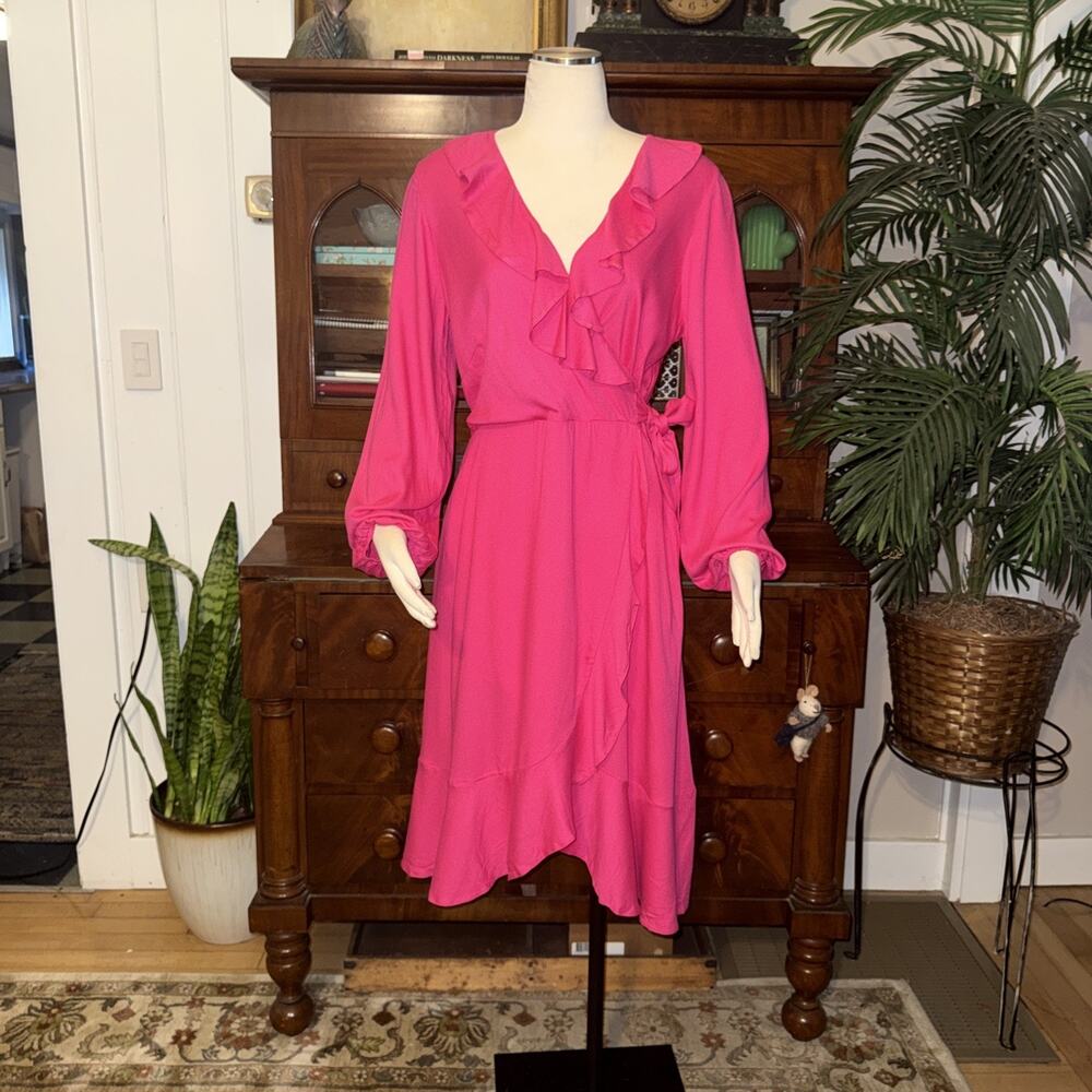 (NWT) Closet London fuchsia pink ruffle wrap midi dress Women's Size 12